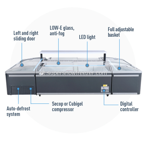 Vidro duplo comercial Dirigir freezer de chiller horizontal